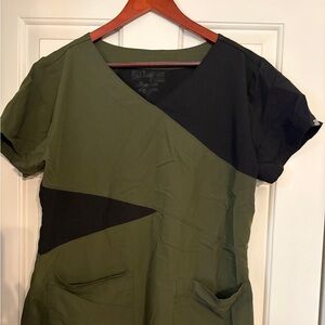 Grey's Anatomy Two-Tone Olive and Black Short Sleeve Top